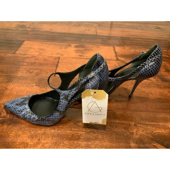 Alexander Wang Blue Leather Snakeskin Pointed Toe Stiletto Heels, Size 8.5/38.5 - Picture 5 of 9